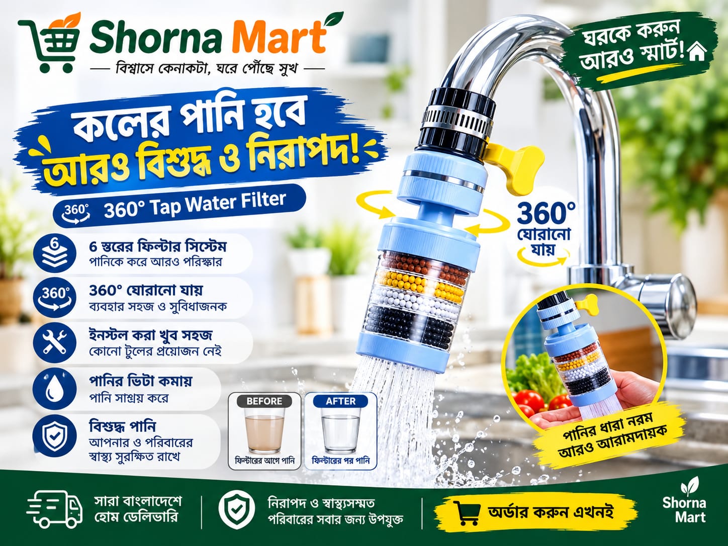 ৩ পিছ-Water Filter Tap (৬ লেয়ার) – Original China